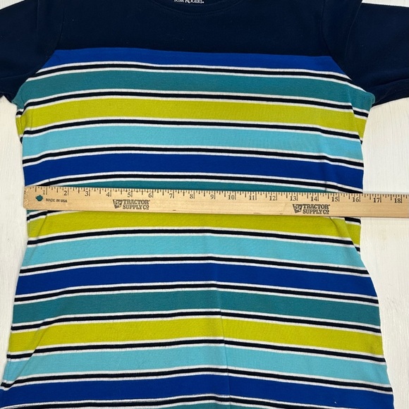 Kim Rogers Women’s Small Striped 3/4 Sleeve Cotton Top Blue Green - Picture 4 of 7